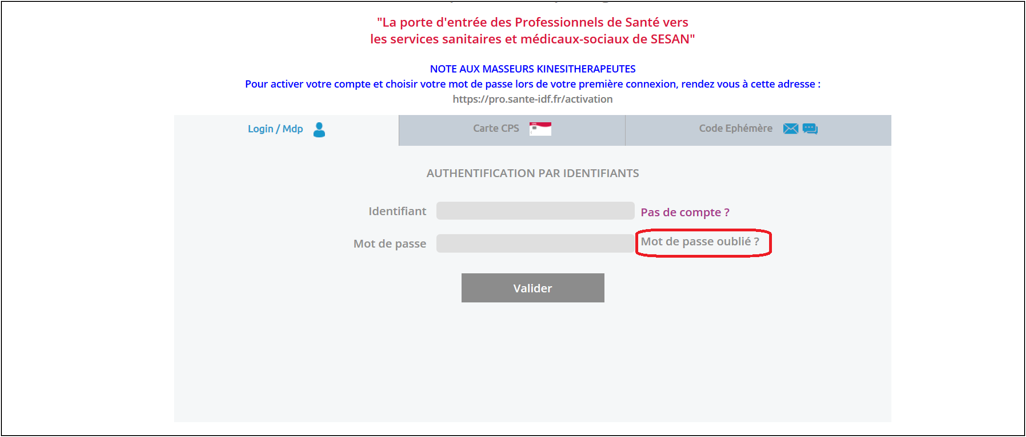 Réinitialisation d'un compte ENRS 01